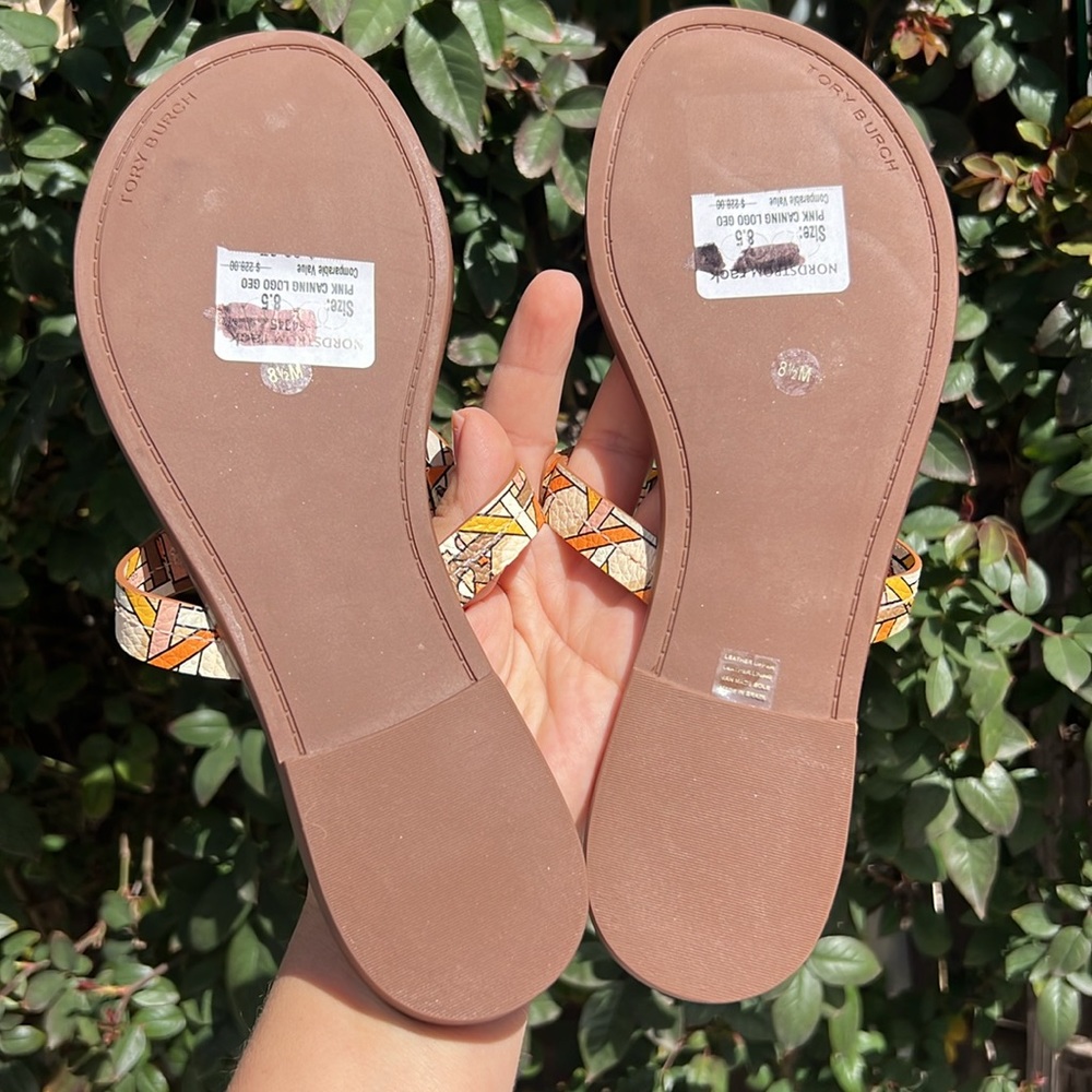 Tory Burch Size 8.5 Pink Caning Tumbled Leather Welt Miller Sandals - Picture 10 of 15
